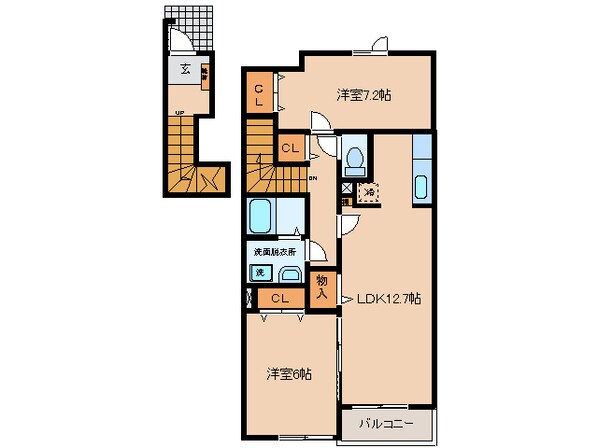 国森 徒歩4分 2階の物件間取画像